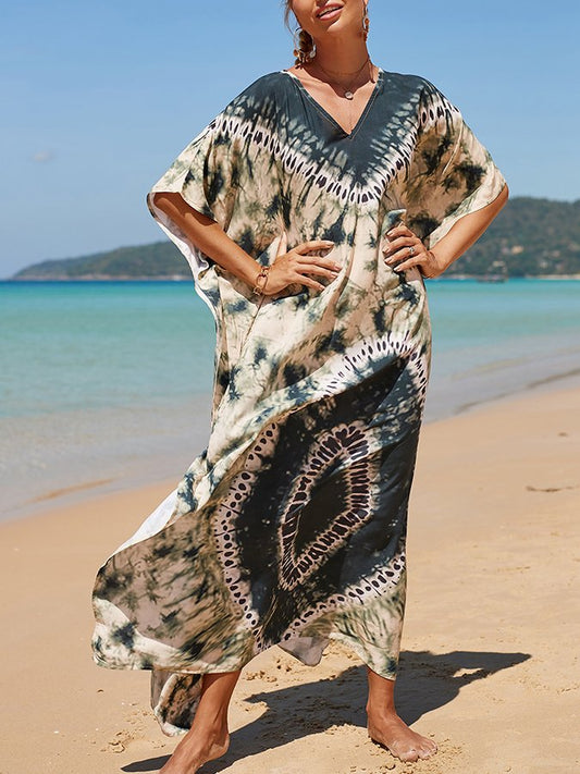 Ladies Spring Summer Beach Resort Style Loose Print Dress