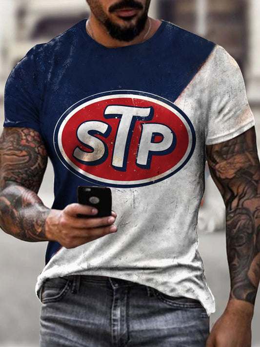 Mens retro Moto Tin Logo Printed T-shirt