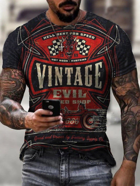 Mens Speed Demon Motorcycle Print Fashion T-shirt