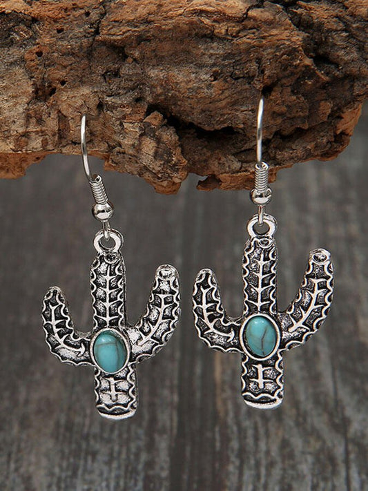 Vintage Pattern Cactus Turquoise Earrings