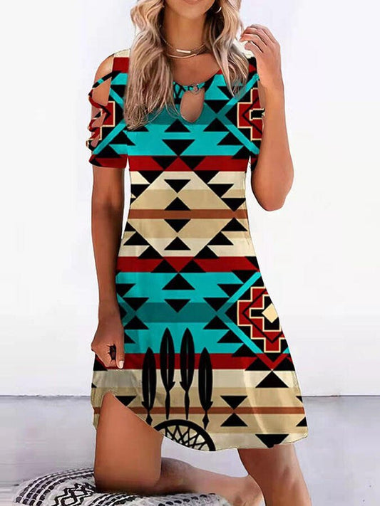 Vintage Geometric Print Dress