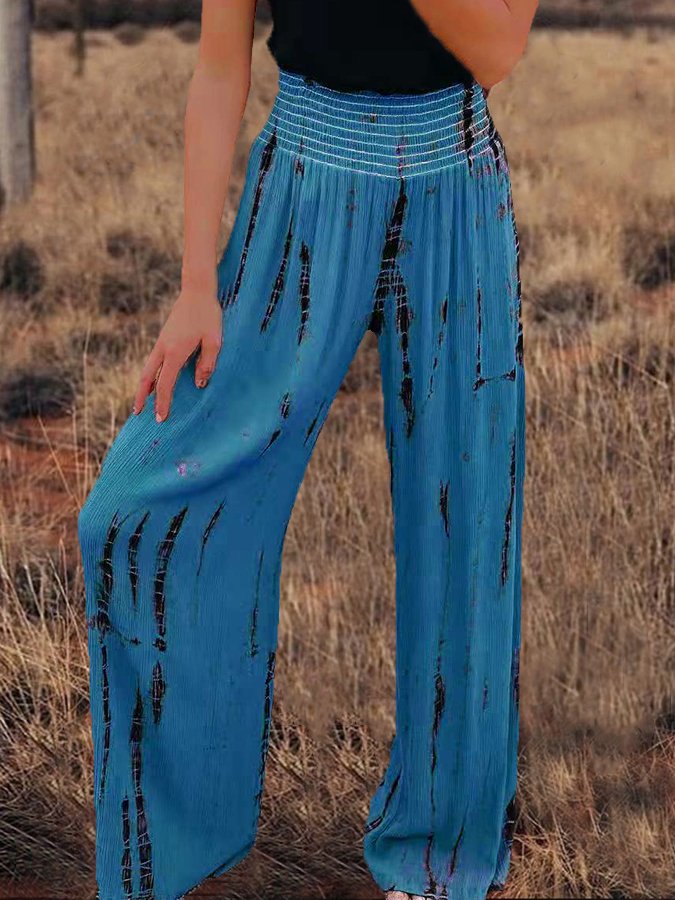 Vintage Tie Dye Print High Waist Wide Leg Casual Pants