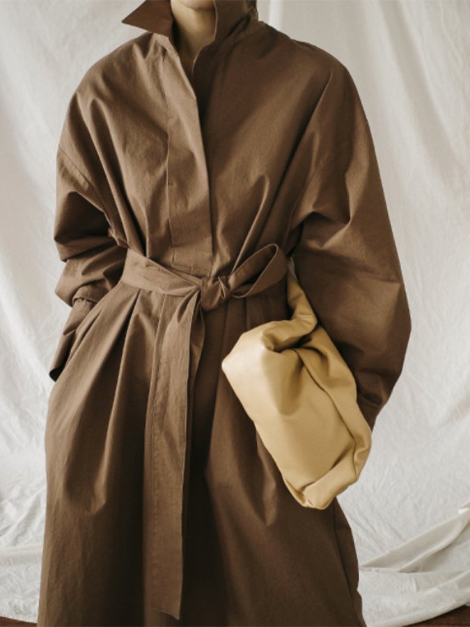 Women's Cotton Linen Loose Long Sleeve Shirt Dress