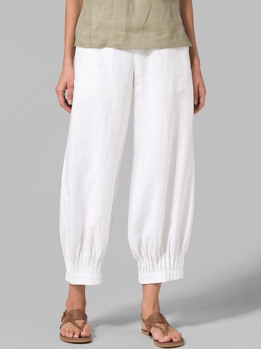 Women's Linen Pleated Loose Wide Leg Cropped Pants