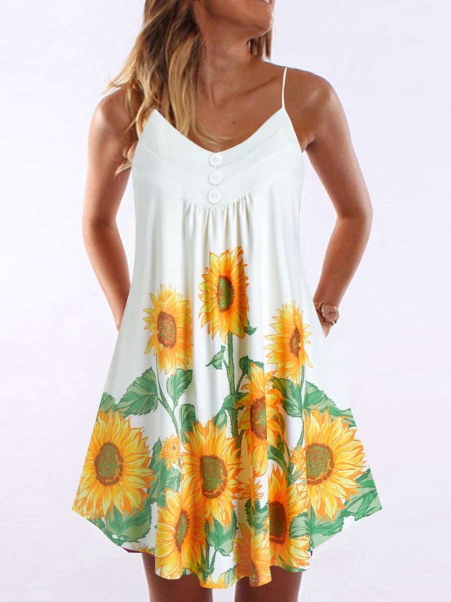 Sunflower Print Strapless Dress