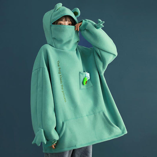 Frog Letter Zipper Pocket Oversized Hoodie THE FROG KISSES THE PRINCESS - Modakawa Modakawa