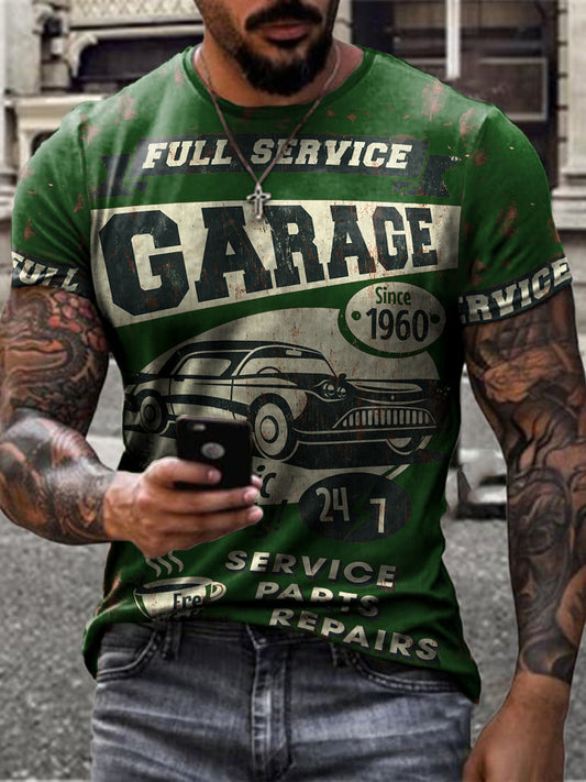 Retro service area car repair print T-shirt