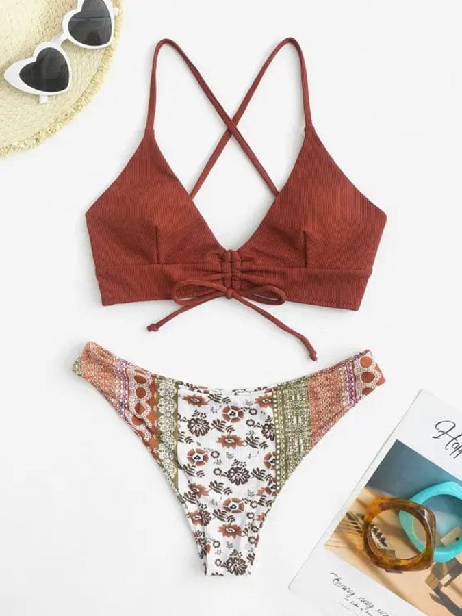 Vintage Bohemian printed pit bikini