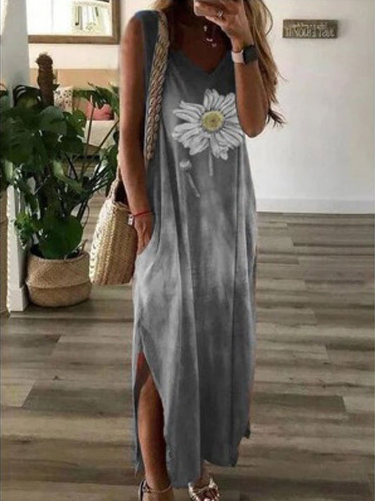 Tie-dye Flower Print Wide Loose Fork Dress