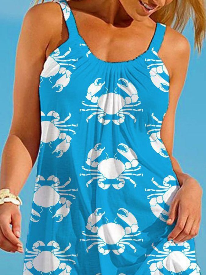 Crab Print Sexy Sling Beach Dress