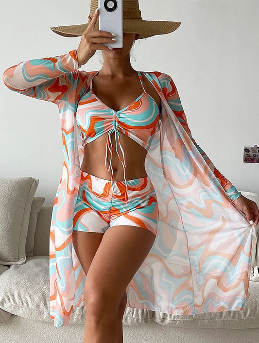 Fashion Sexy Printed Bikini Three Piece Set