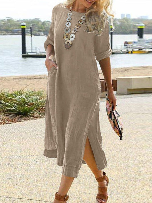 Women's Long Sleeved Vintage Long Shirt Dress