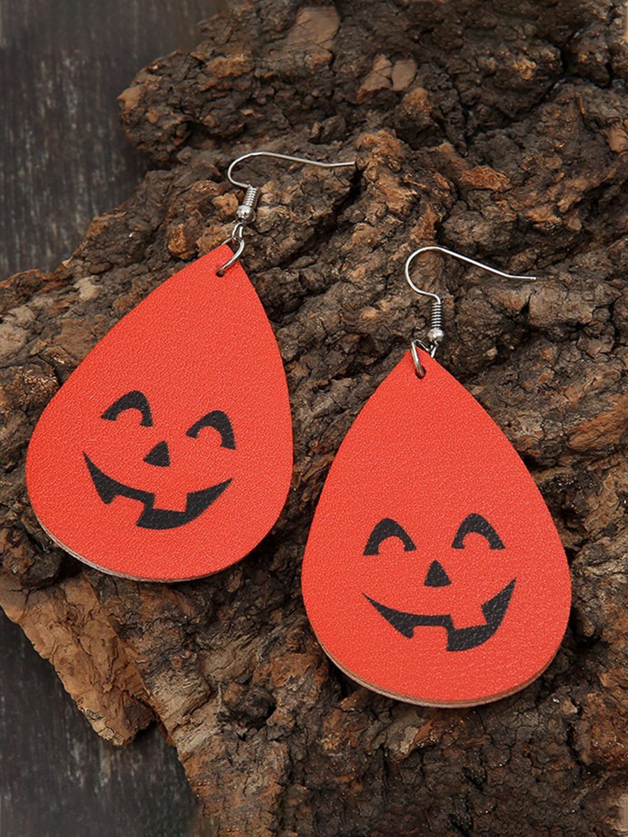 Halloween Retro Funny Pumpkin Drop Leather Earrings