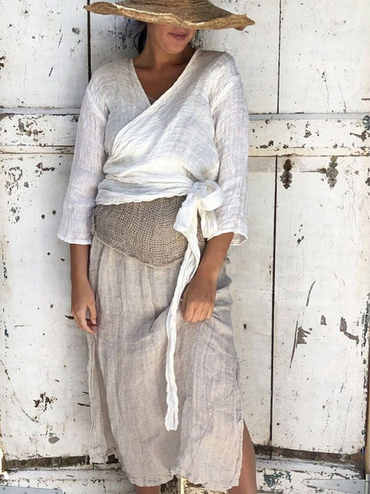 Solid Smocked Lace-Up Cardigan