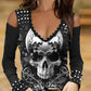 Cold Shoulder Skull Gothic Laced T-Shirt