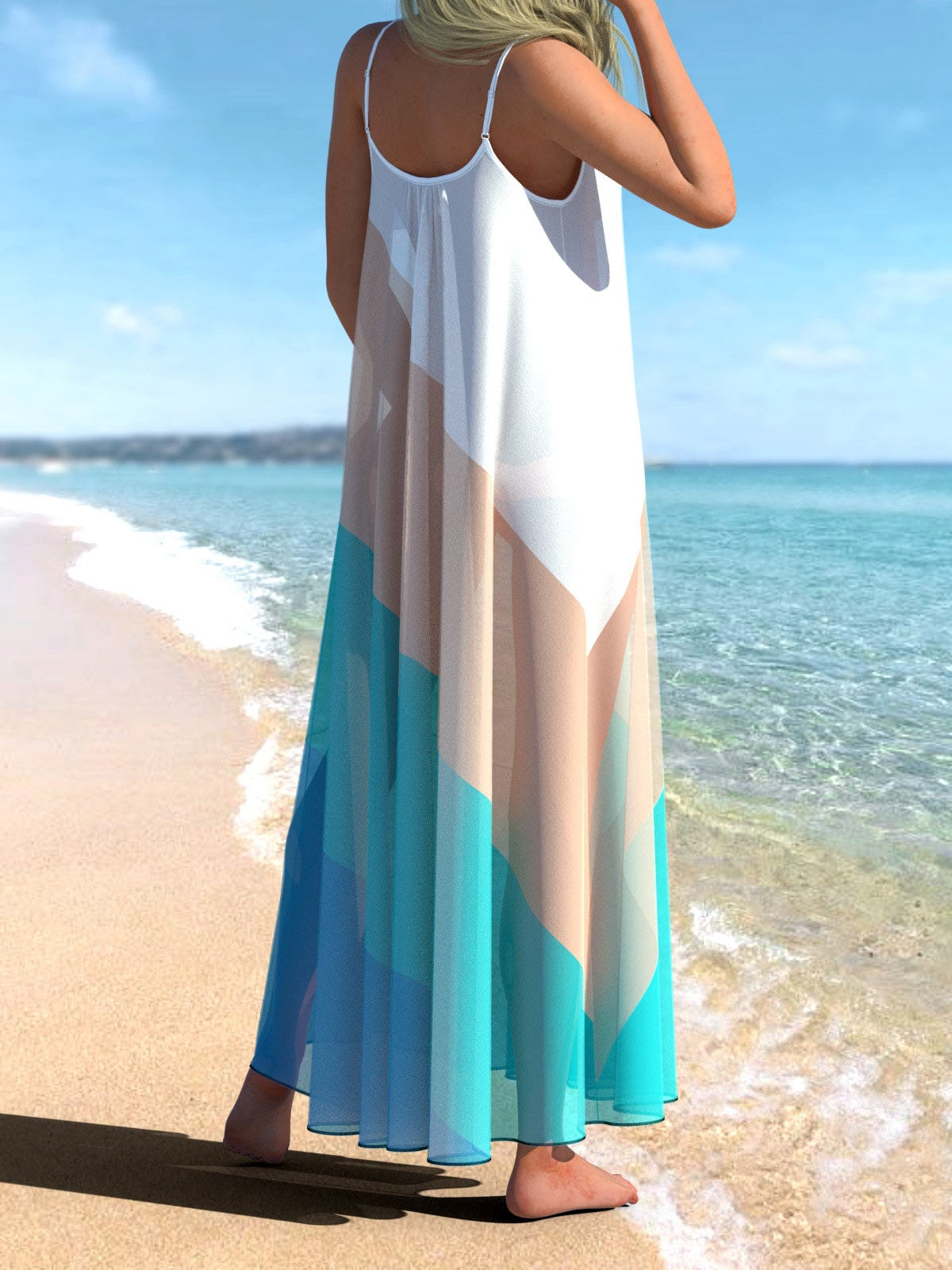 Chiffon Color Block Spaghetti Strap Cover Up