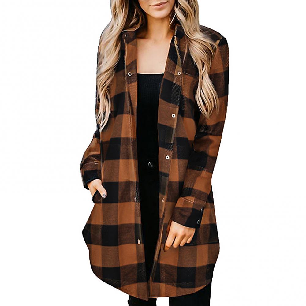New women's cardigan casual plaid shirt