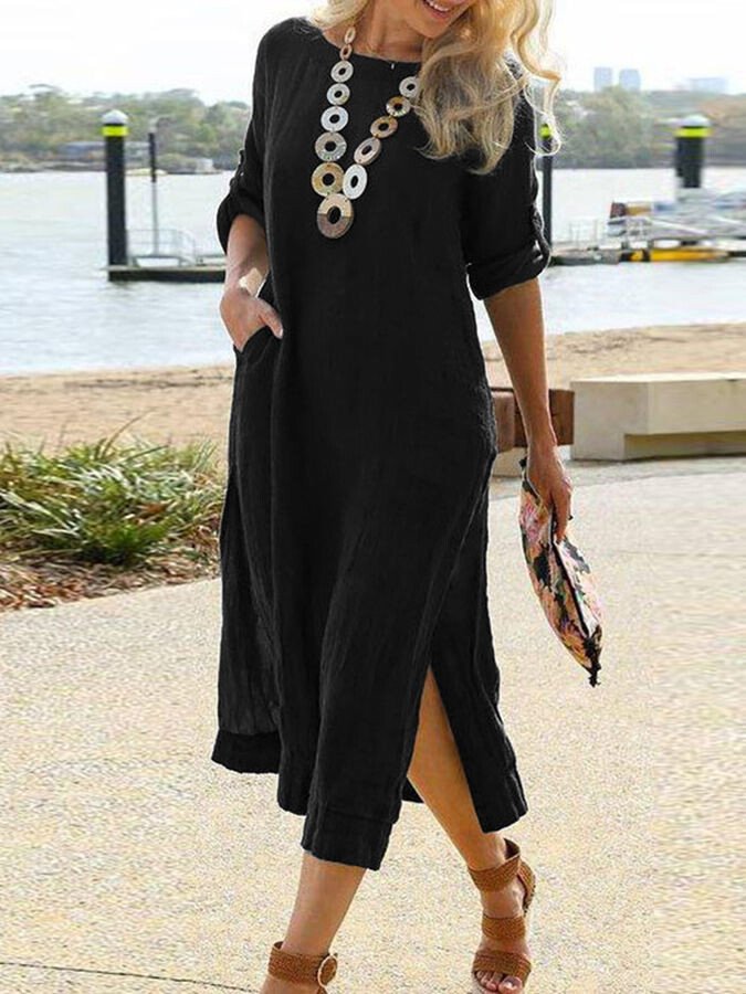 Women's Long Sleeved Vintage Long Shirt Dress