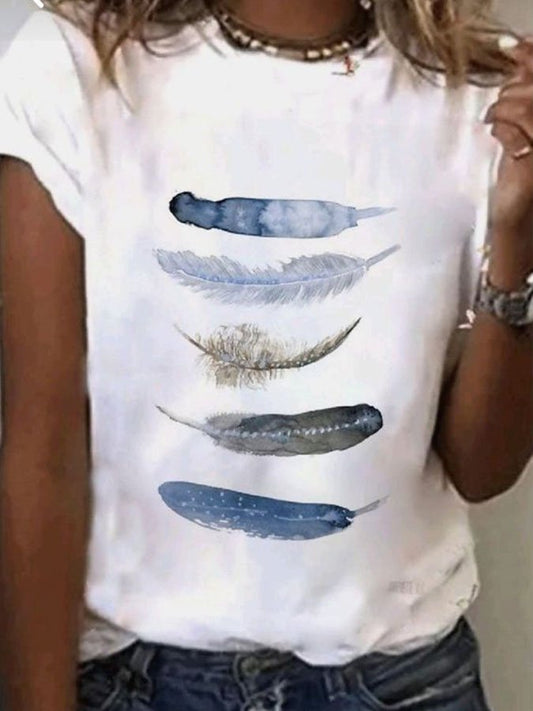 Feather Print Short Sleeve T-Shirt