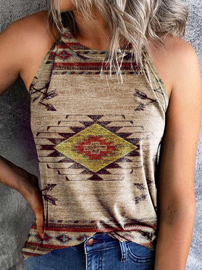 Vintage Print Sleeveless Tank Top