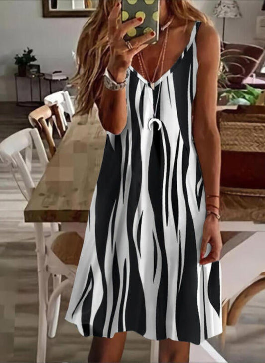 Print Sleeveless Shift Knee Length Casual Slip Dresses