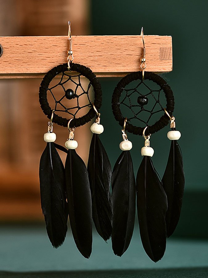 Dream Catcher Feather Fringe Earrings