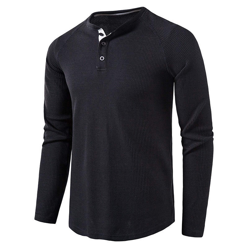 Men's Lightweight Henley Collarless Plain Crew Neck Shirt