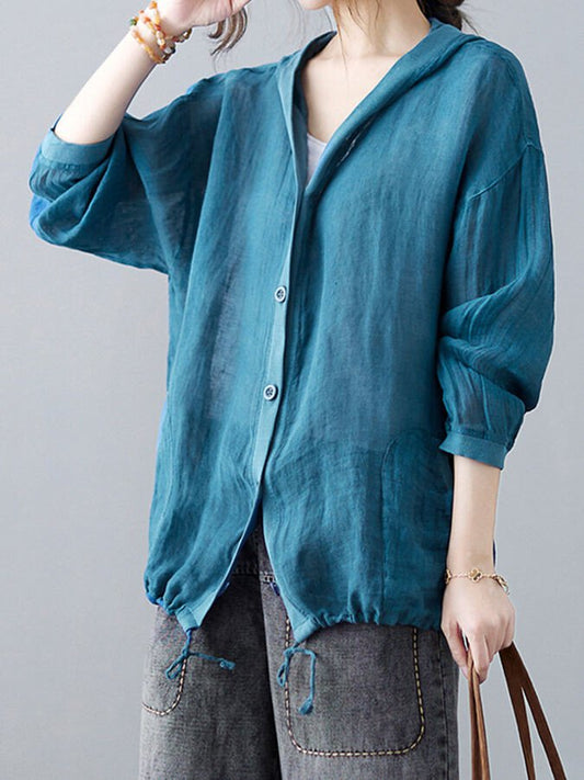 Women's Loose Casual Ramie Long Sleeve Shirt