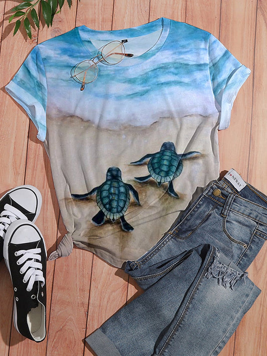 Women's Cute Sea Turtle Print Casual Tee