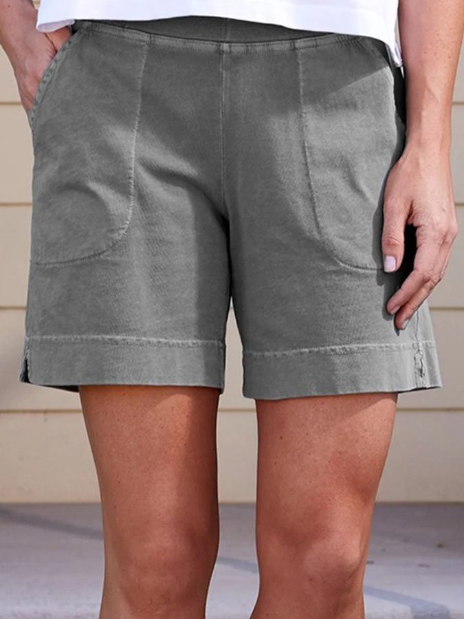 Casual Pure Slant Pocket Cotton And Linen Shorts