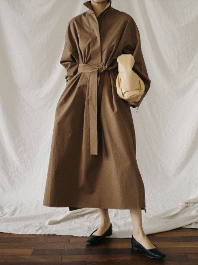 Women's Cotton Linen Loose Long Sleeve Shirt Dress