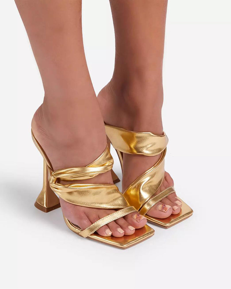 Square heel sandals for women with thin heels and empty heels
