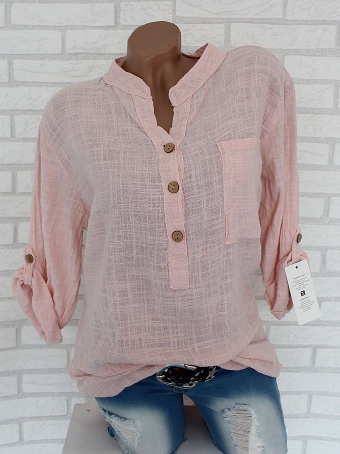 Casual Solid Color Cotton And Linen Tops