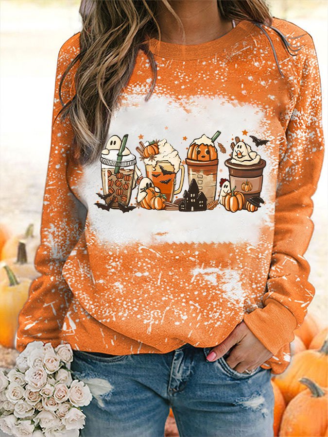 Women&#039;s Halloween Pumpkin Print Sweatshirt