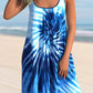 Tie Dye Print Spaghetti Strap Blue Cover Up Dress