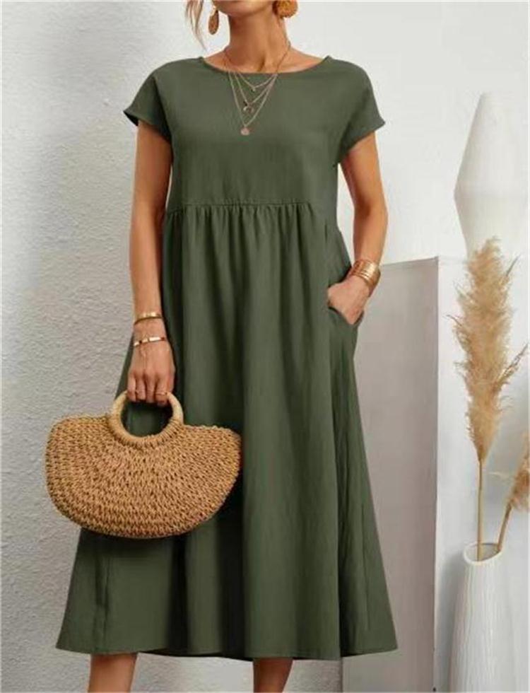 Last Day Promotion 50% off 🔥2023 spring fashion solid color cotton linen pocket dress