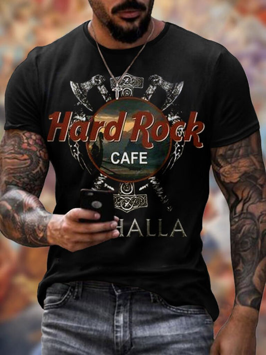 Mens Retro Hard Rock Cafe Valhalla Printed T-shirt