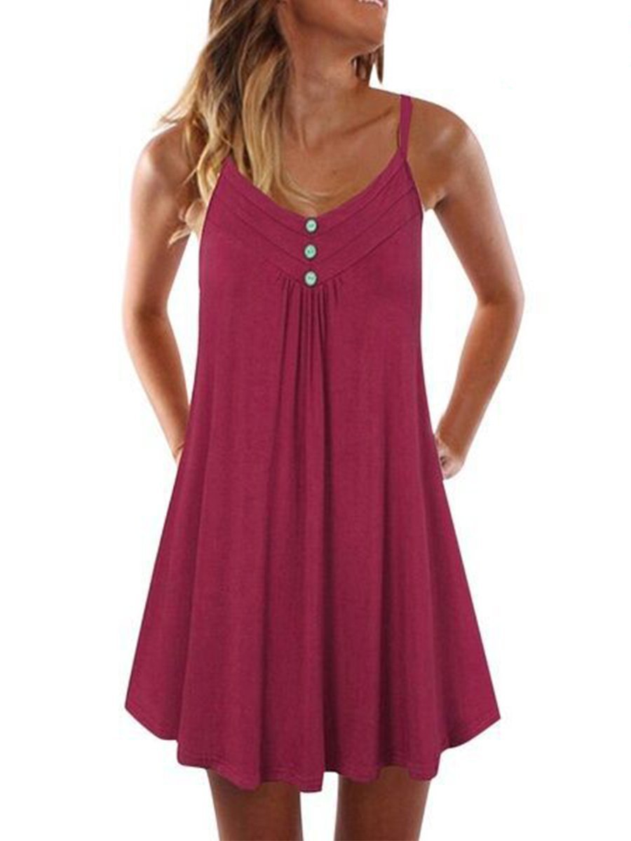 Sexy V-neck Sling Button Casual Dress