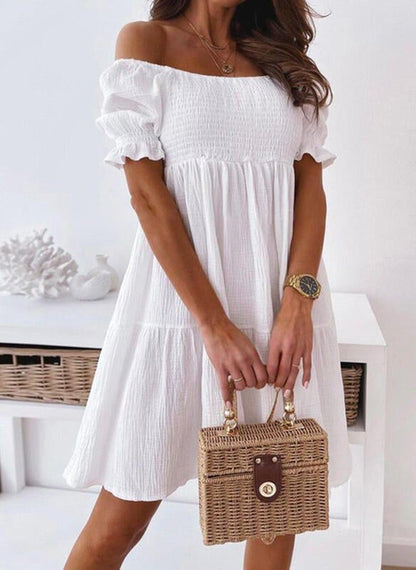 Solid Short Sleeves Raglan Sleeve A-line Above Knee Shirt Dress