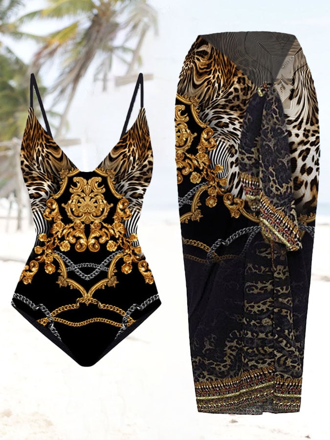 Vintage Floral Print Swimsuit And Apron