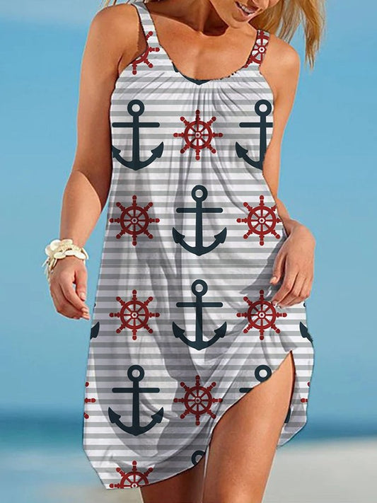 Anchor Print Casual Slip Dress