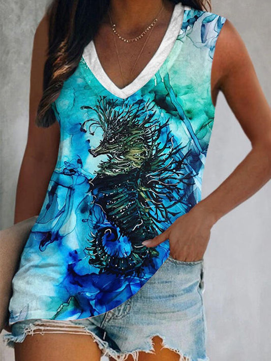 Fashion V-Neck Print Vest