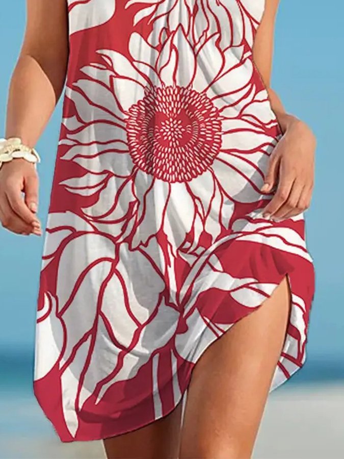 Holiday Sunflower Print Strap Beach Dress