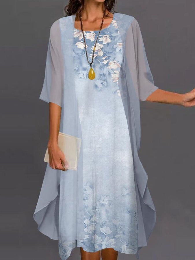 Chiffon Print Dress Two Piece Set