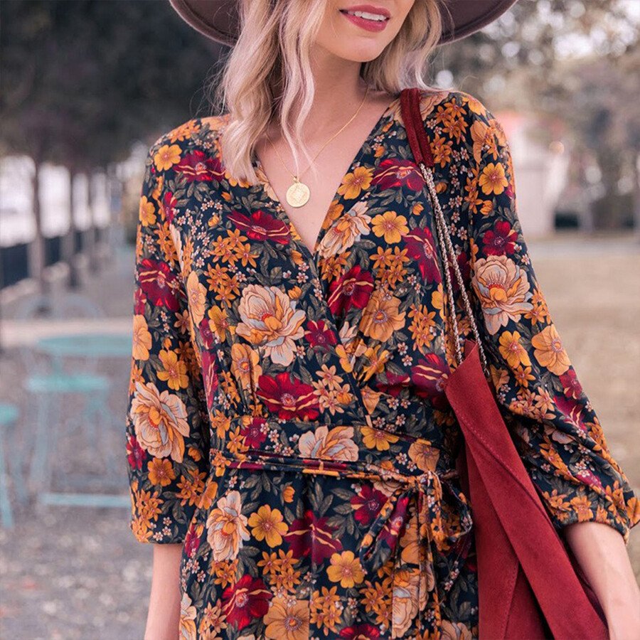 Vintage Print Irregular Dress