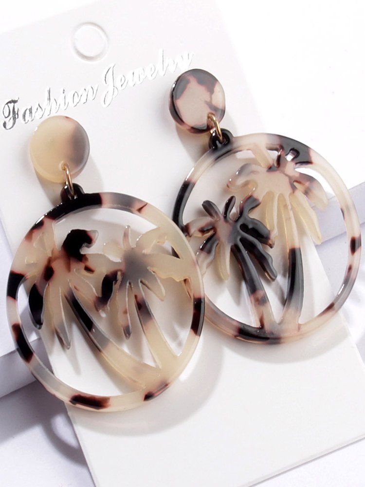 Fashion Vintage Coconut Tree Leopard Print Beach Earrings