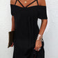 Solid Short Sleeves Cold Shoulder Sleeve Shift Above Knee Dress