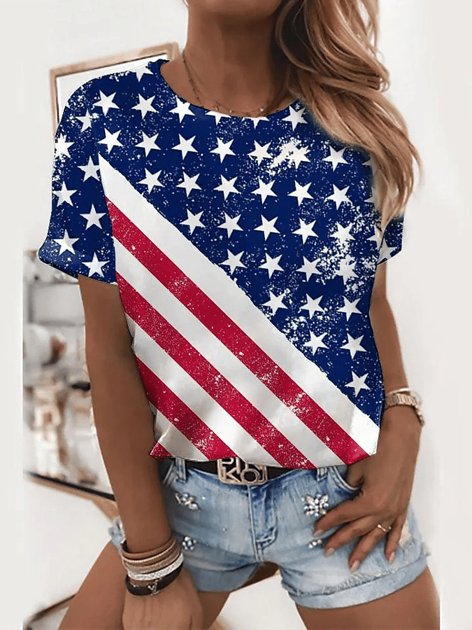 Women's Flag Print Casual Tee Shirt