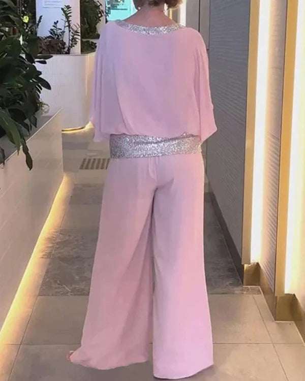 Boloone Sequined colorblock elegant two-piece set