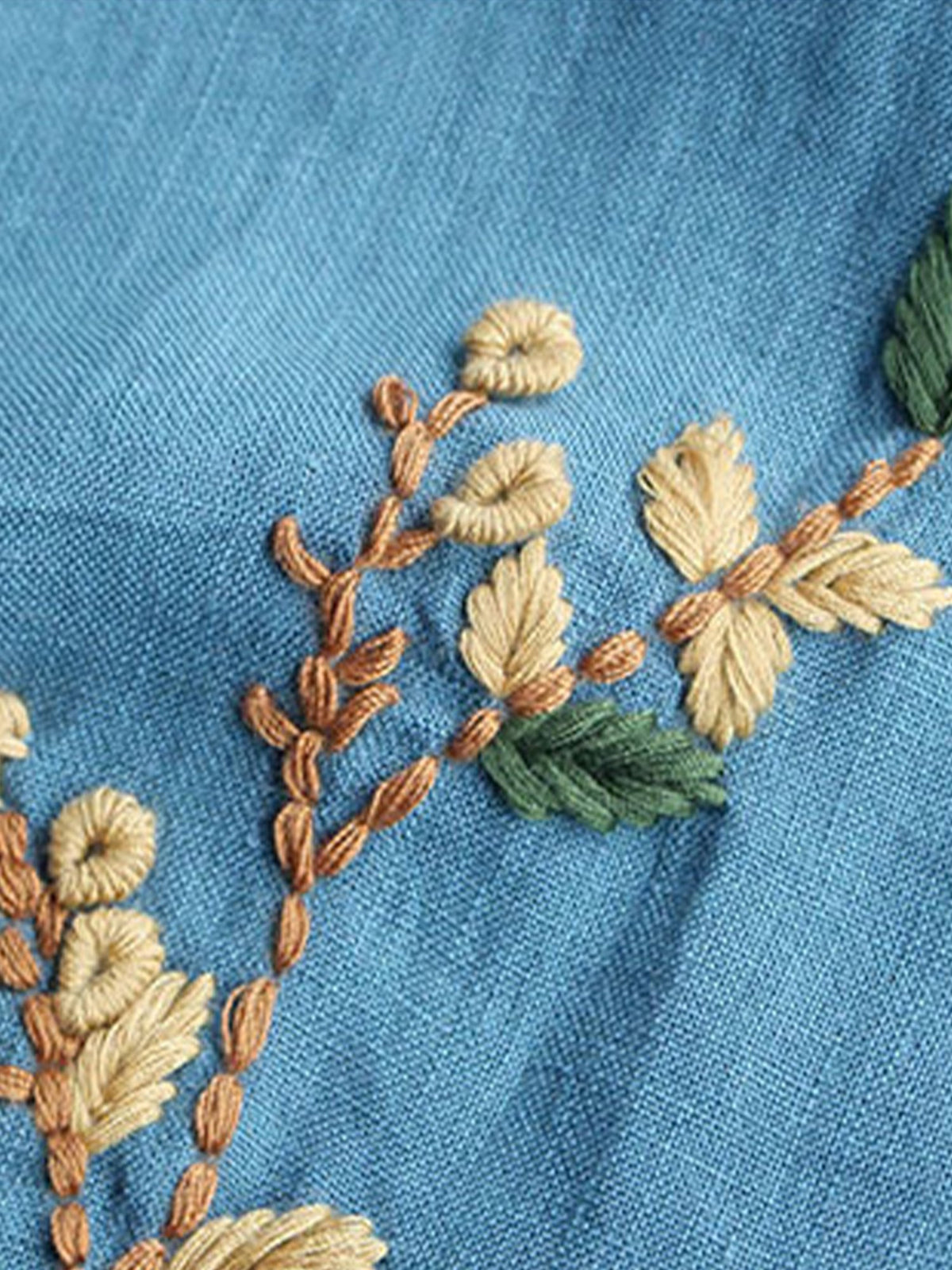 Women's Cotton Linen Embroidered Loose Casual T-Shirt